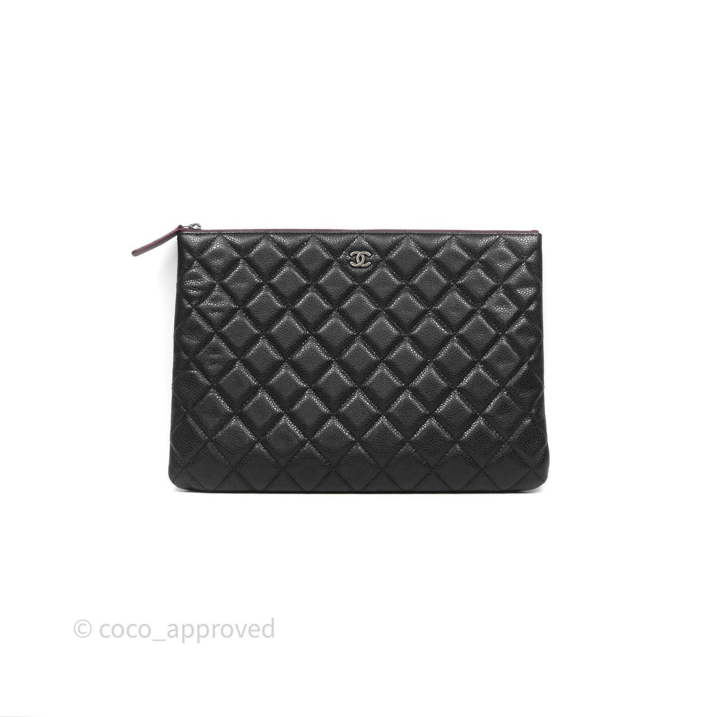Chanel Medium Quilted O Case Black Caviar Ruthenium Hardware