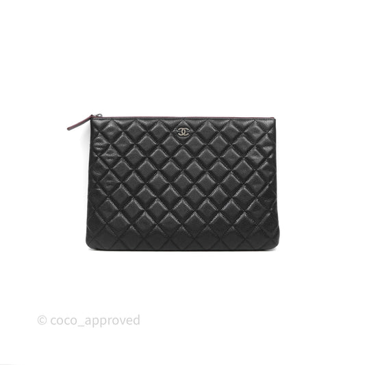 Chanel Medium Quilted O Case Black Caviar Ruthenium Hardware