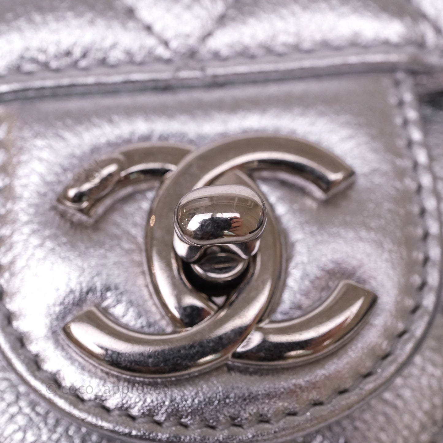 Chanel Quilted Mini Rectangular With Enamel CC Adjustable Chain Metallic Silver Caviar