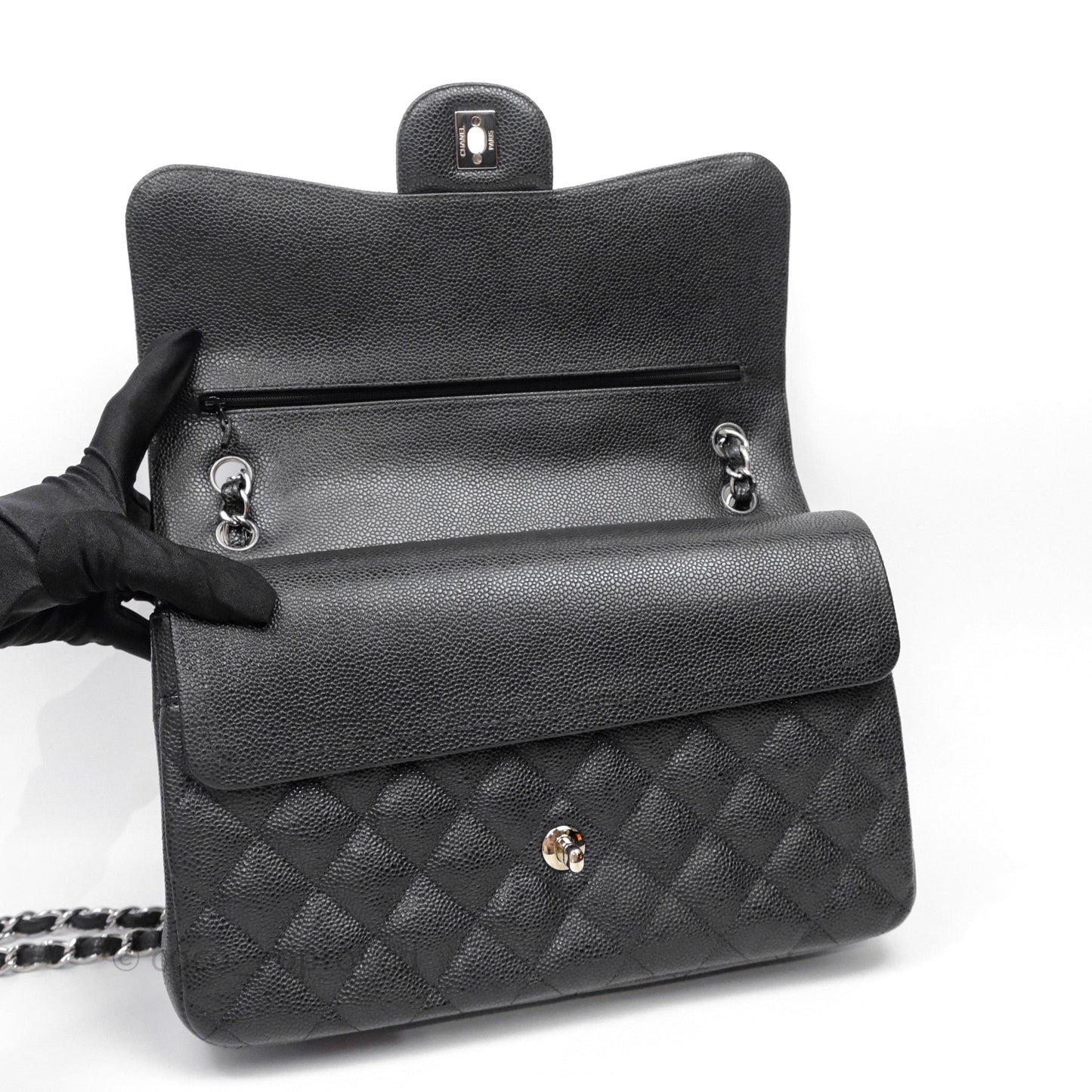 Chanel Jumbo Double Flap Black Caviar Silver Hardware⁣⁣