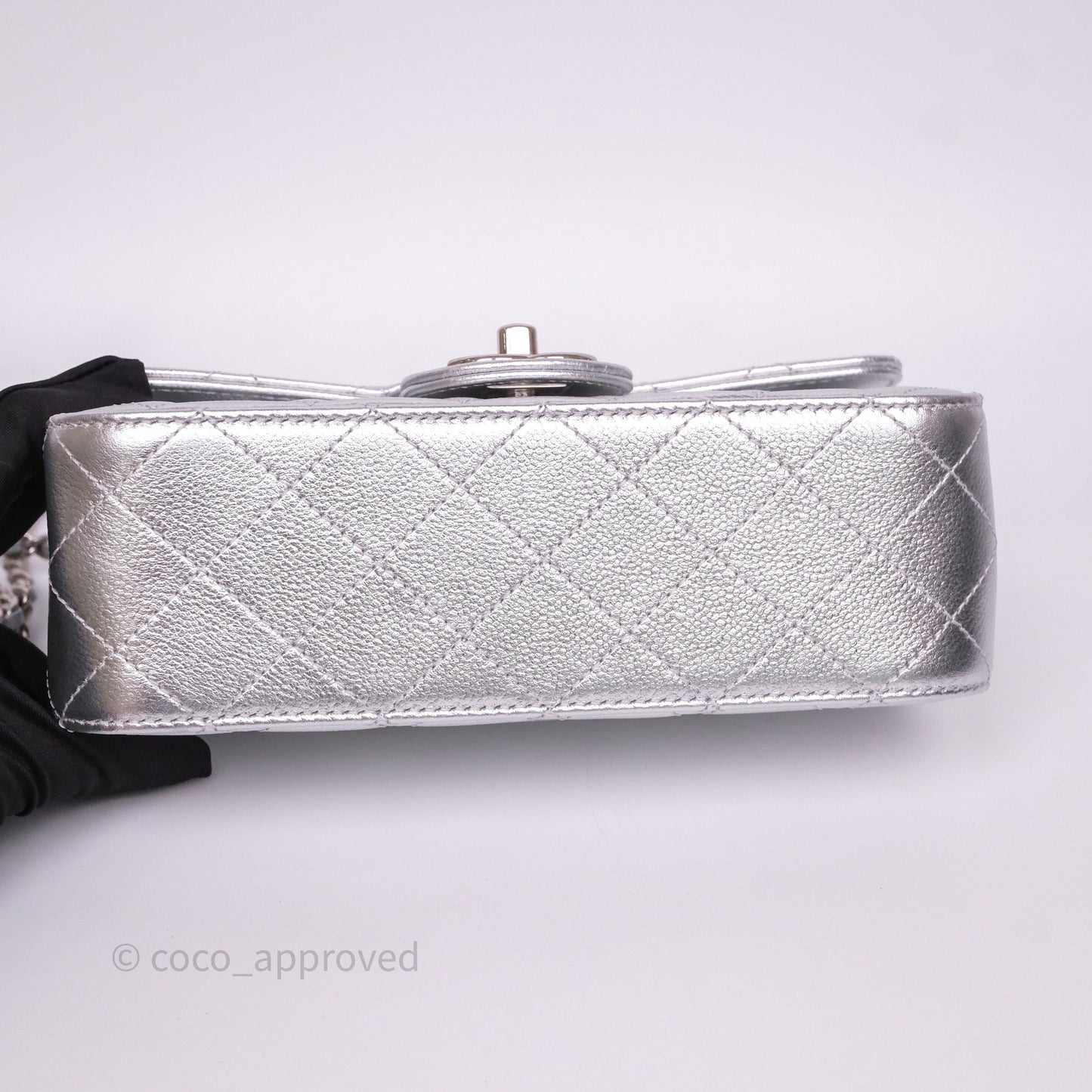 Chanel Quilted Mini Rectangular With Enamel CC Adjustable Chain Metallic Silver Caviar