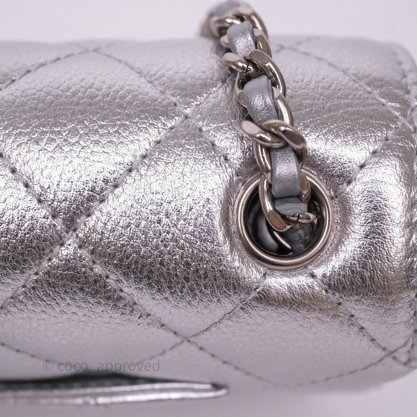 Chanel Quilted Mini Rectangular With Enamel CC Adjustable Chain Metallic Silver Caviar