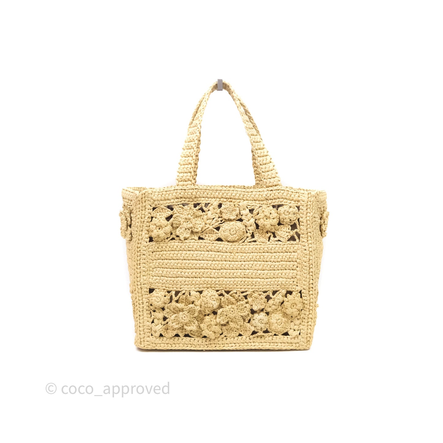 Christian Dior Floral Embellished Book Tote Bag Raffia Natural