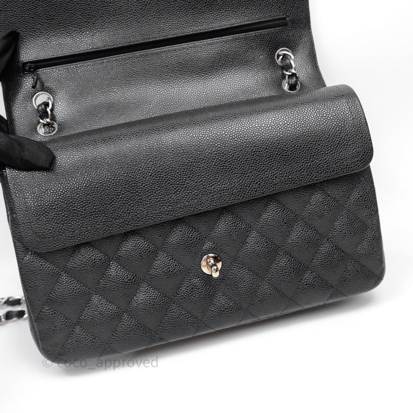 Chanel Jumbo Double Flap Black Caviar Silver Hardware⁣⁣