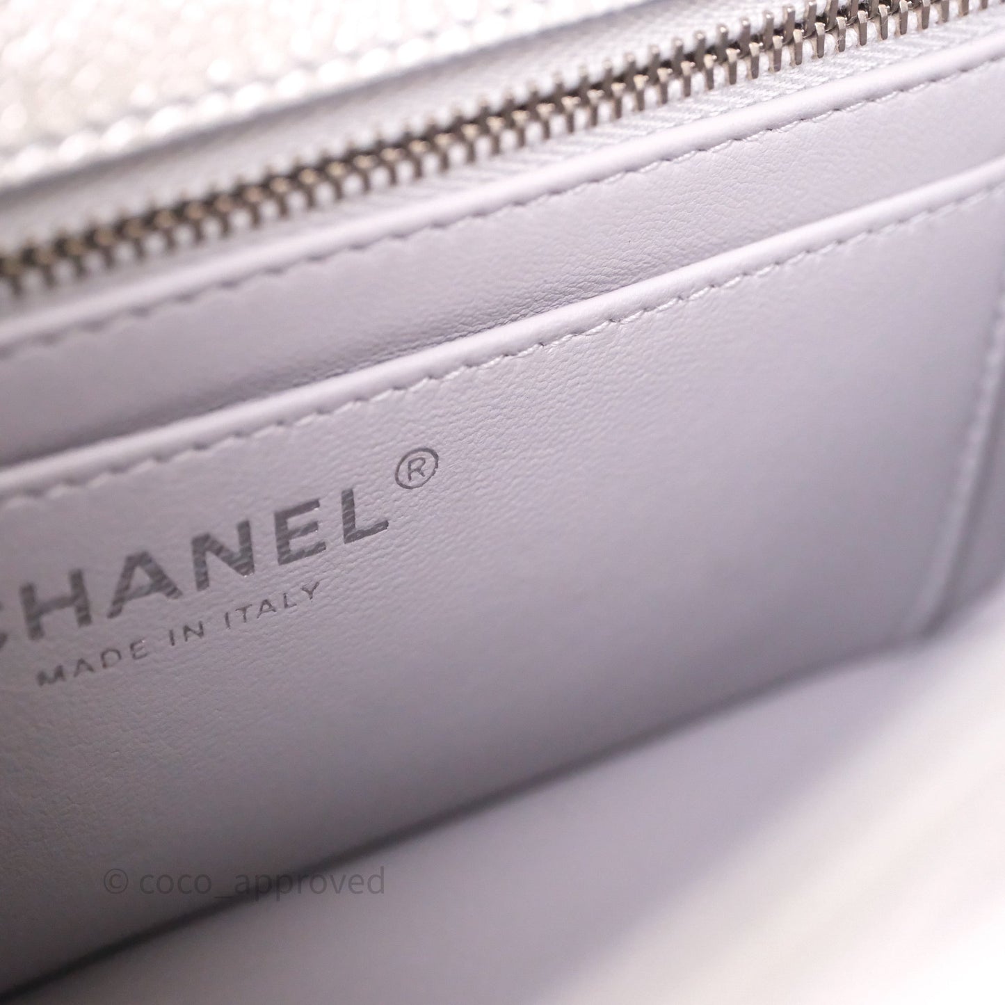 Chanel Quilted Mini Rectangular With Enamel CC Adjustable Chain Metallic Silver Caviar