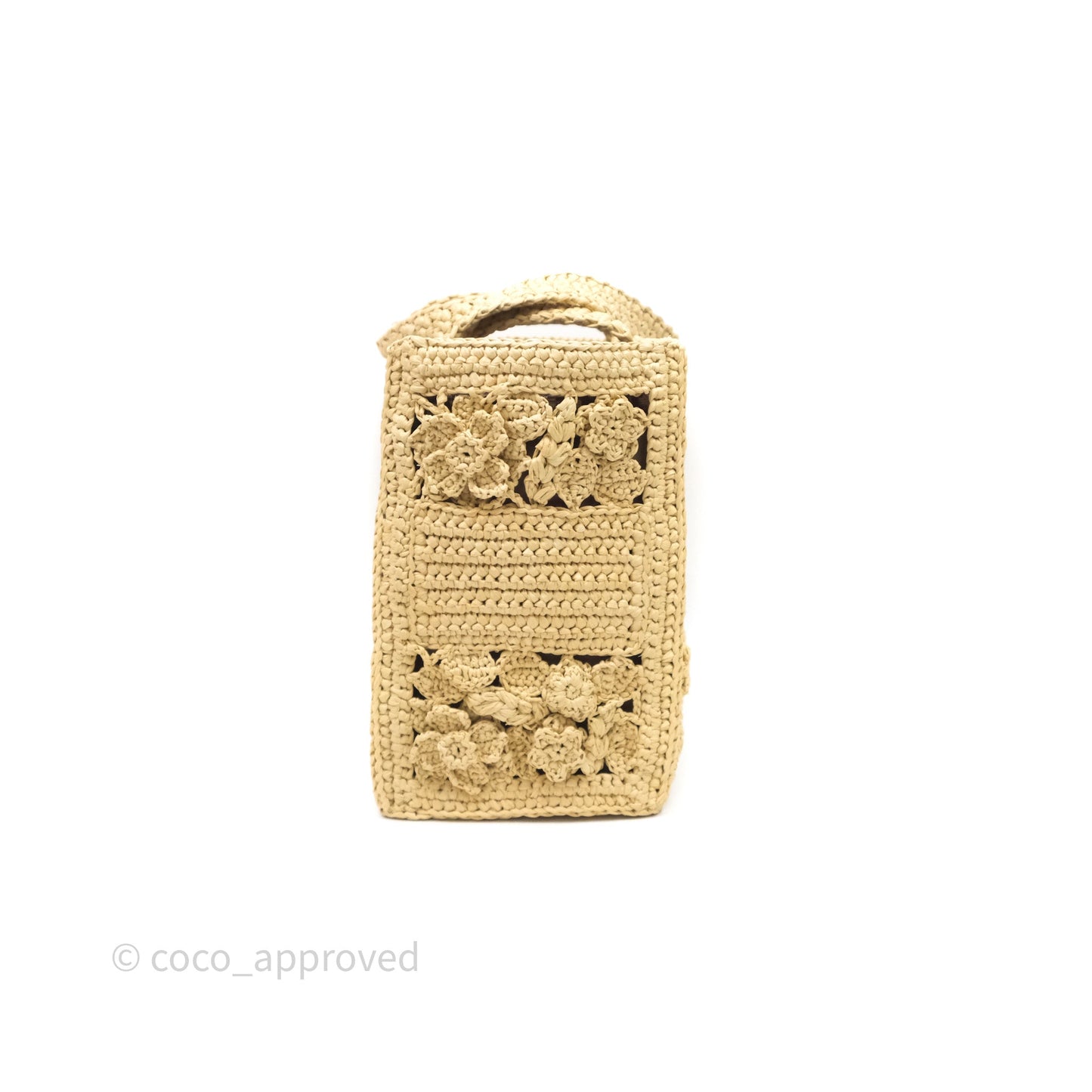 Christian Dior Floral Embellished Book Tote Bag Raffia Natural