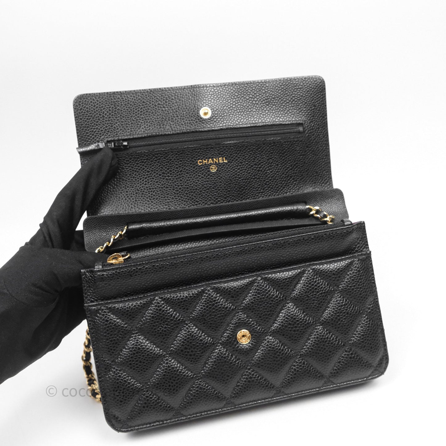 Chanel Quilted WOC Black Caviar Gold Hardware