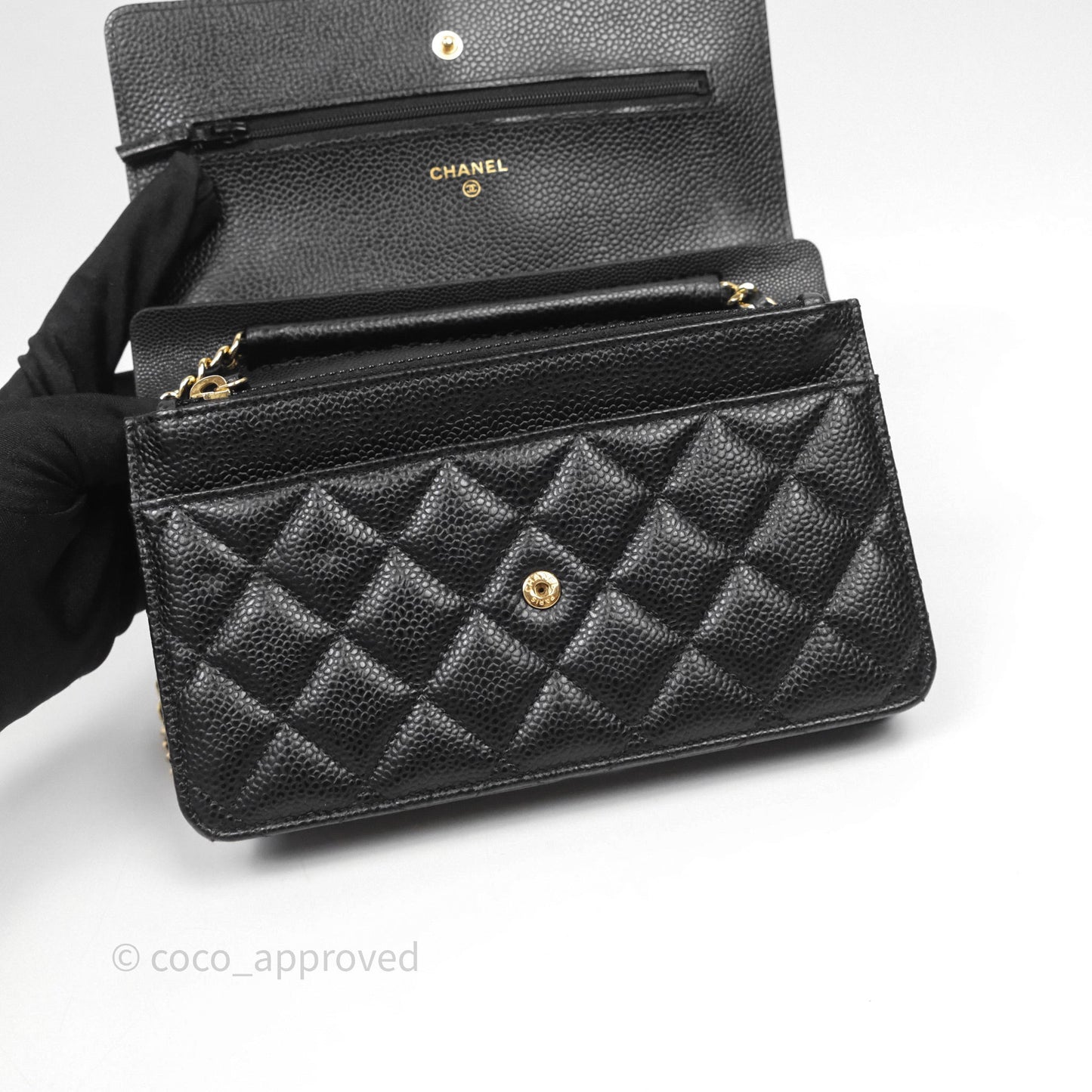 Chanel Quilted WOC Black Caviar Gold Hardware