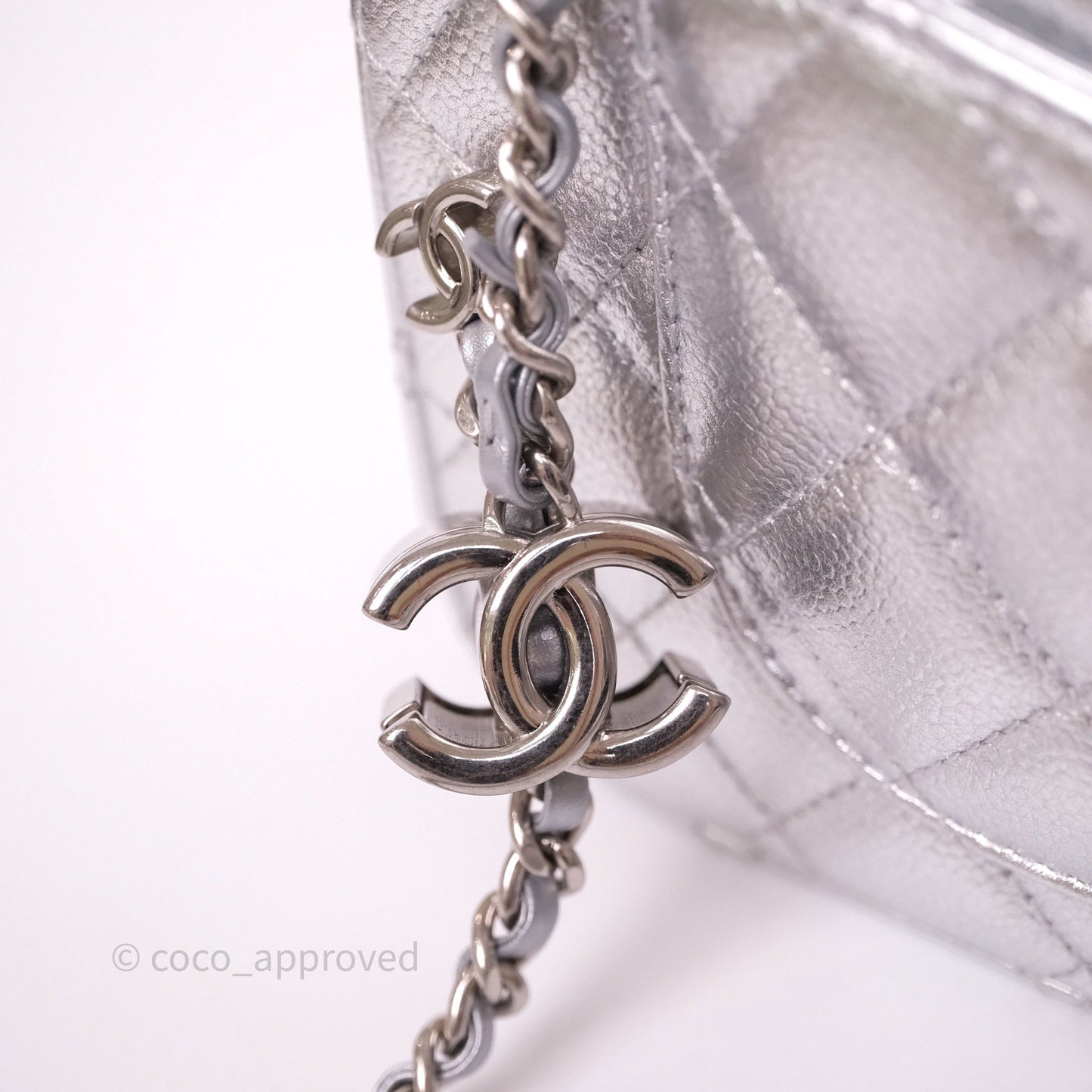 Chanel Quilted Mini Rectangular With Enamel CC Adjustable Chain Metallic Silver Caviar