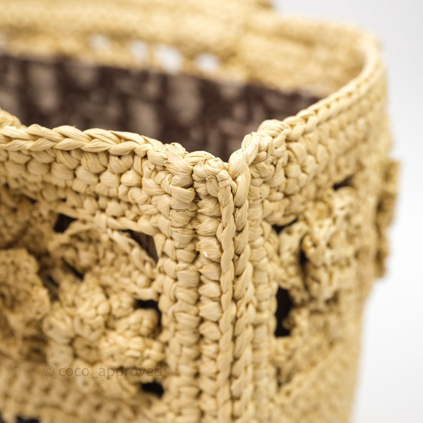 Christian Dior Floral Embellished Book Tote Bag Raffia Natural