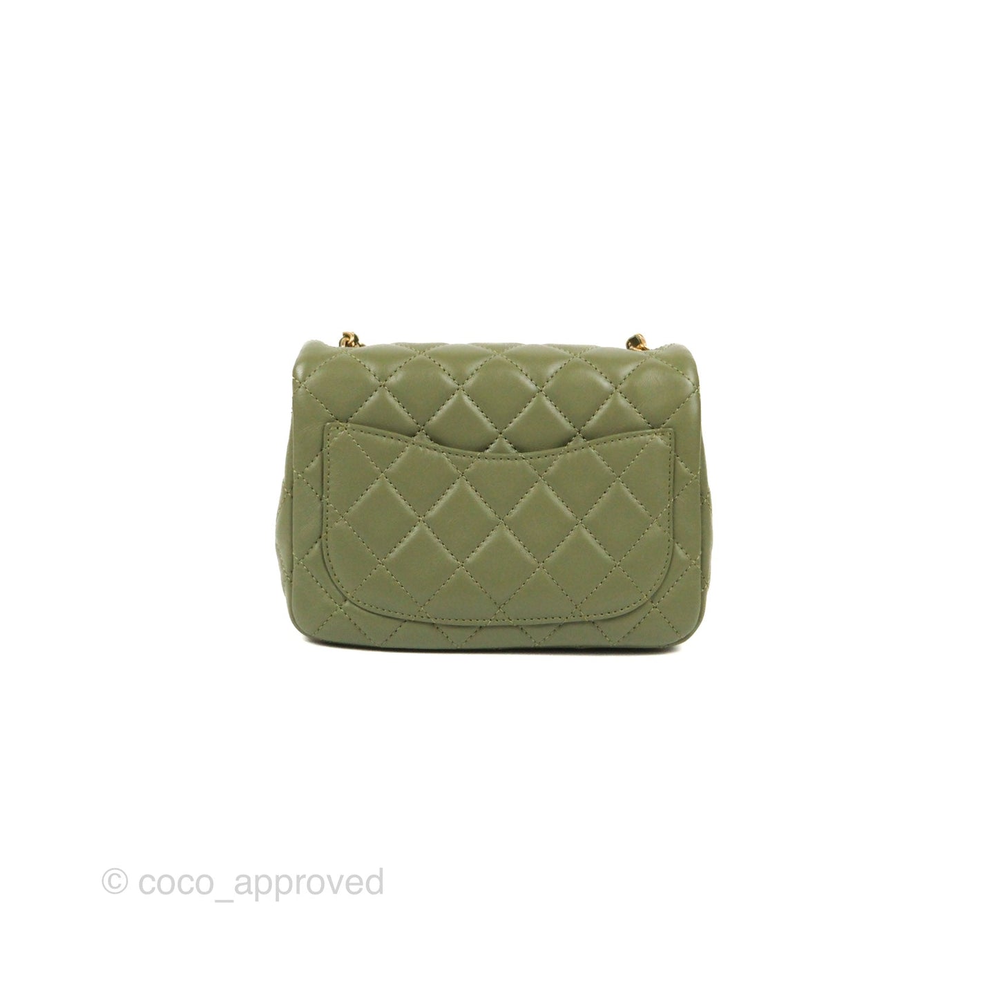 Chanel Pearl Crush Mini Square Quilted Olive Green Lambskin Aged Gold Hardware