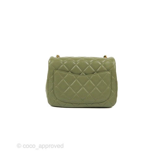 Chanel Pearl Crush Mini Square Quilted Olive Green Lambskin Aged Gold Hardware