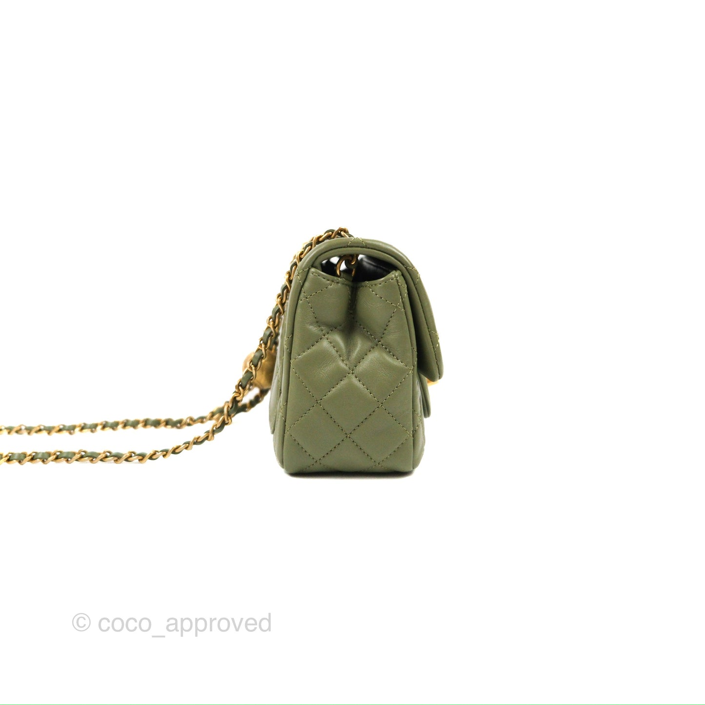 Chanel Pearl Crush Mini Square Quilted Olive Green Lambskin Aged Gold Hardware