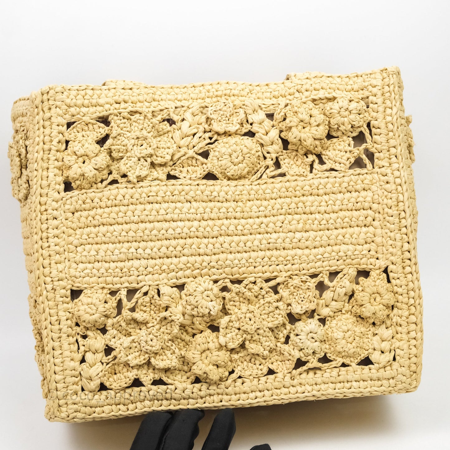 Christian Dior Floral Embellished Book Tote Bag Raffia Natural