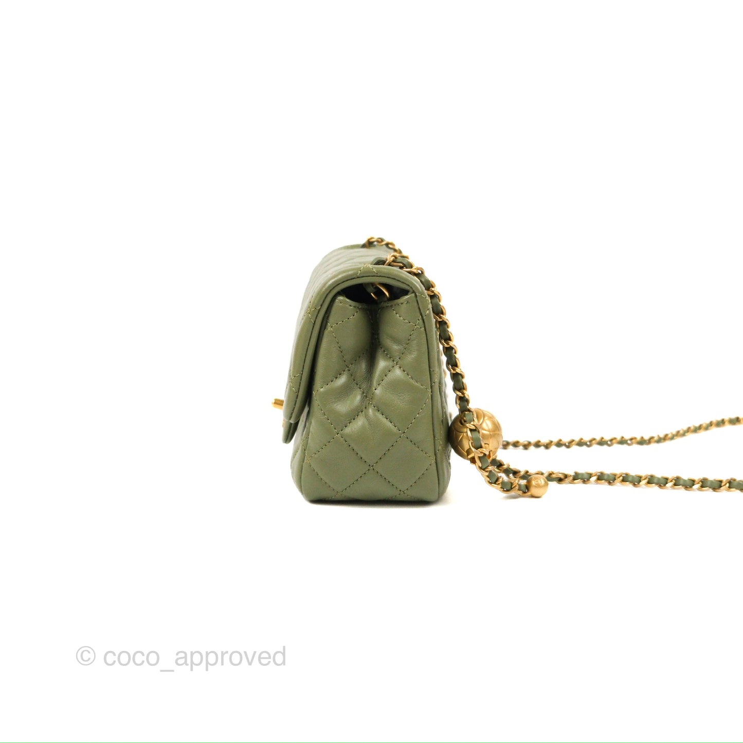 Chanel Pearl Crush Mini Square Quilted Olive Green Lambskin Aged Gold Hardware