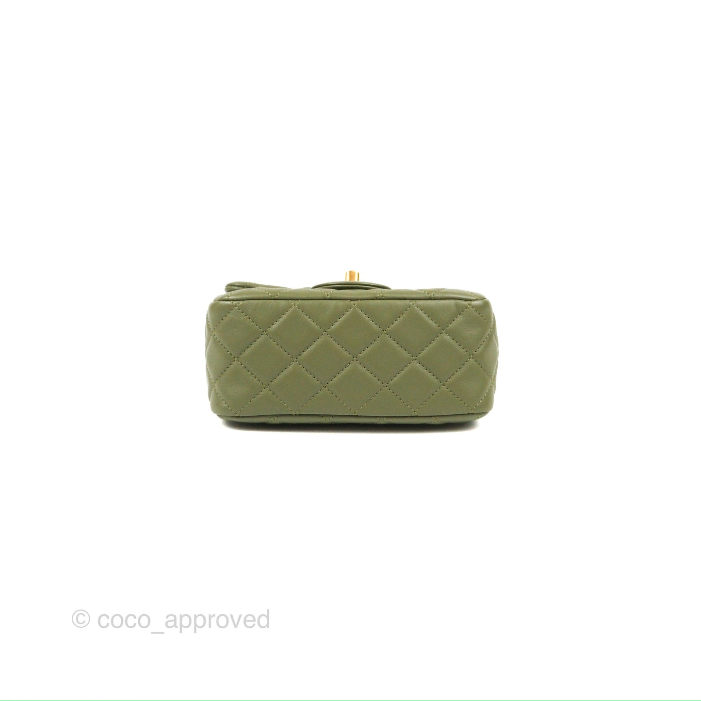 Chanel Pearl Crush Mini Square Quilted Olive Green Lambskin Aged Gold Hardware