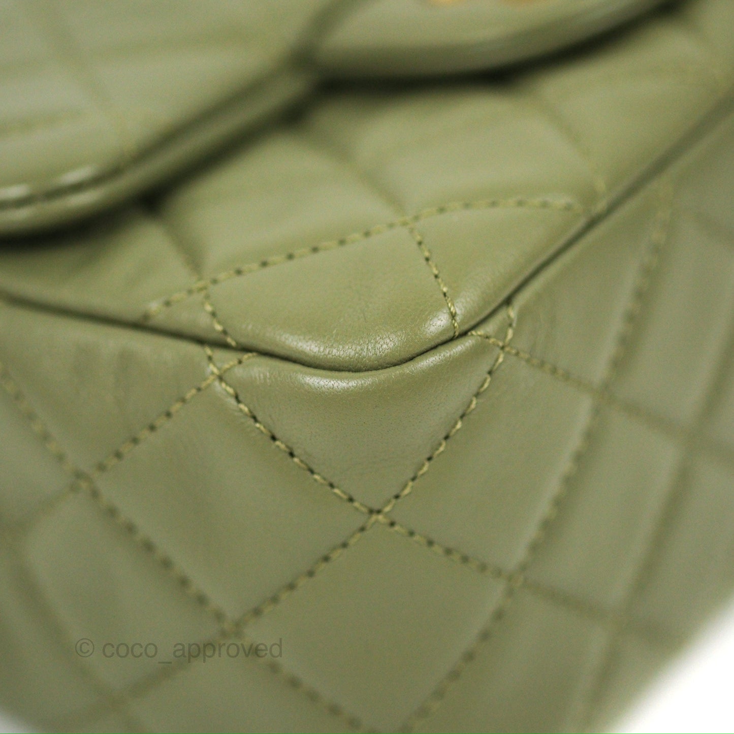 Chanel Pearl Crush Mini Square Quilted Olive Green Lambskin Aged Gold Hardware