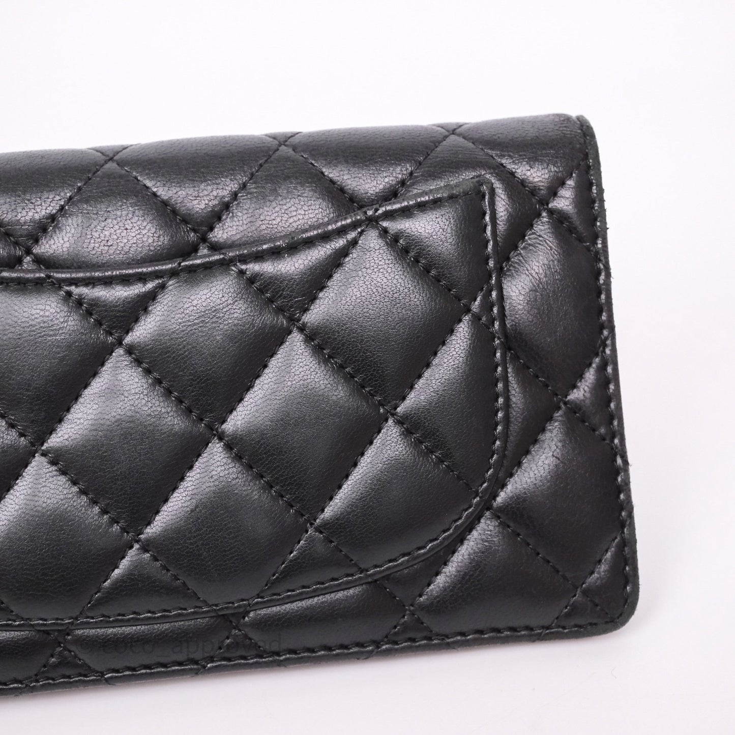 Chanel Classic Quilted Long Wallet Black Lambskin Silver Hardware