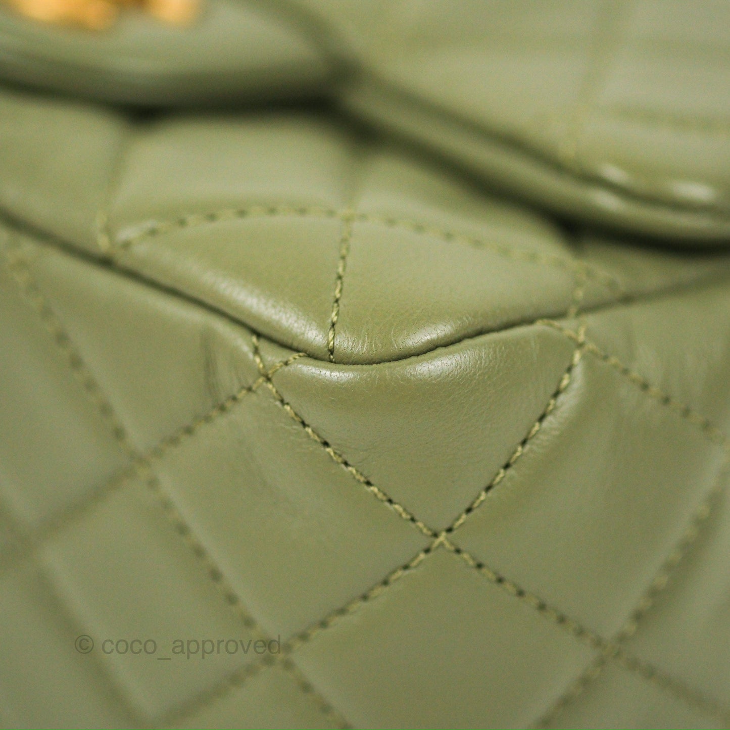 Chanel Pearl Crush Mini Square Quilted Olive Green Lambskin Aged Gold Hardware