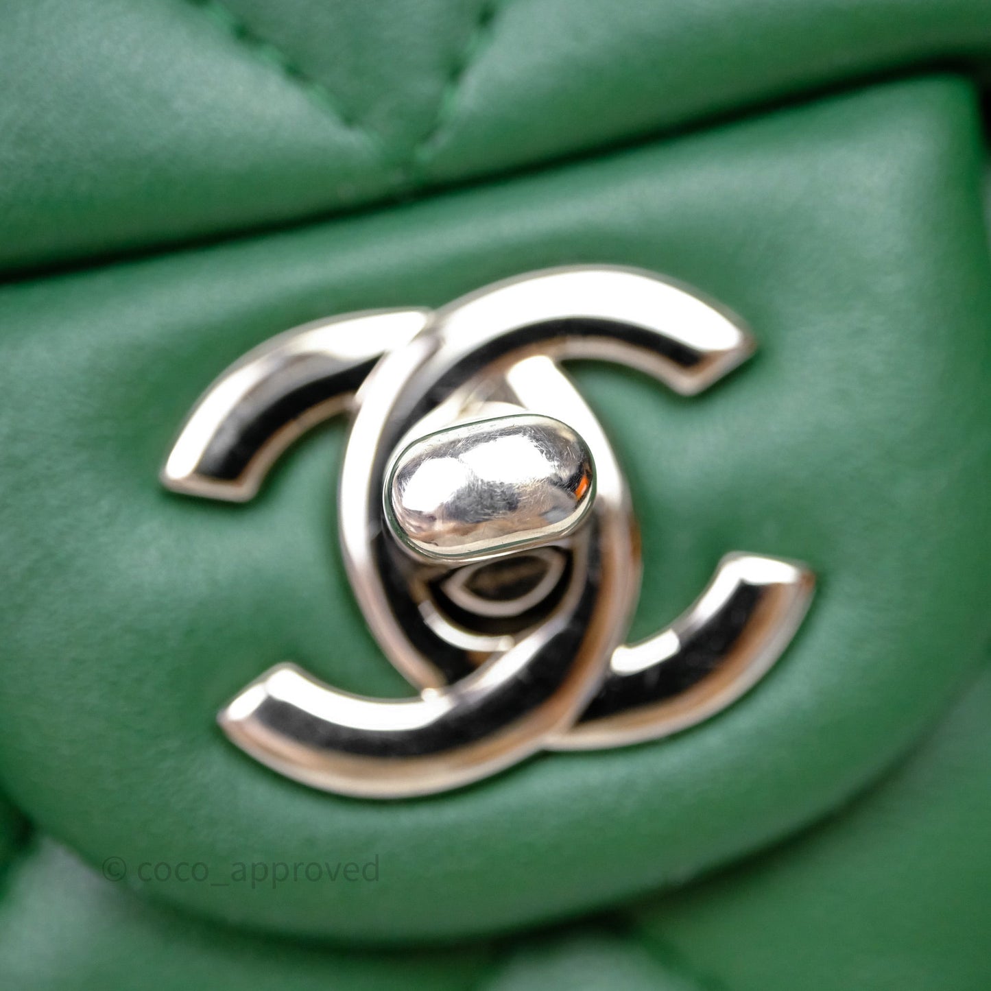 Chanel Mini Rectangular Quilted Lambskin Flap Bag Green Silver Hardware