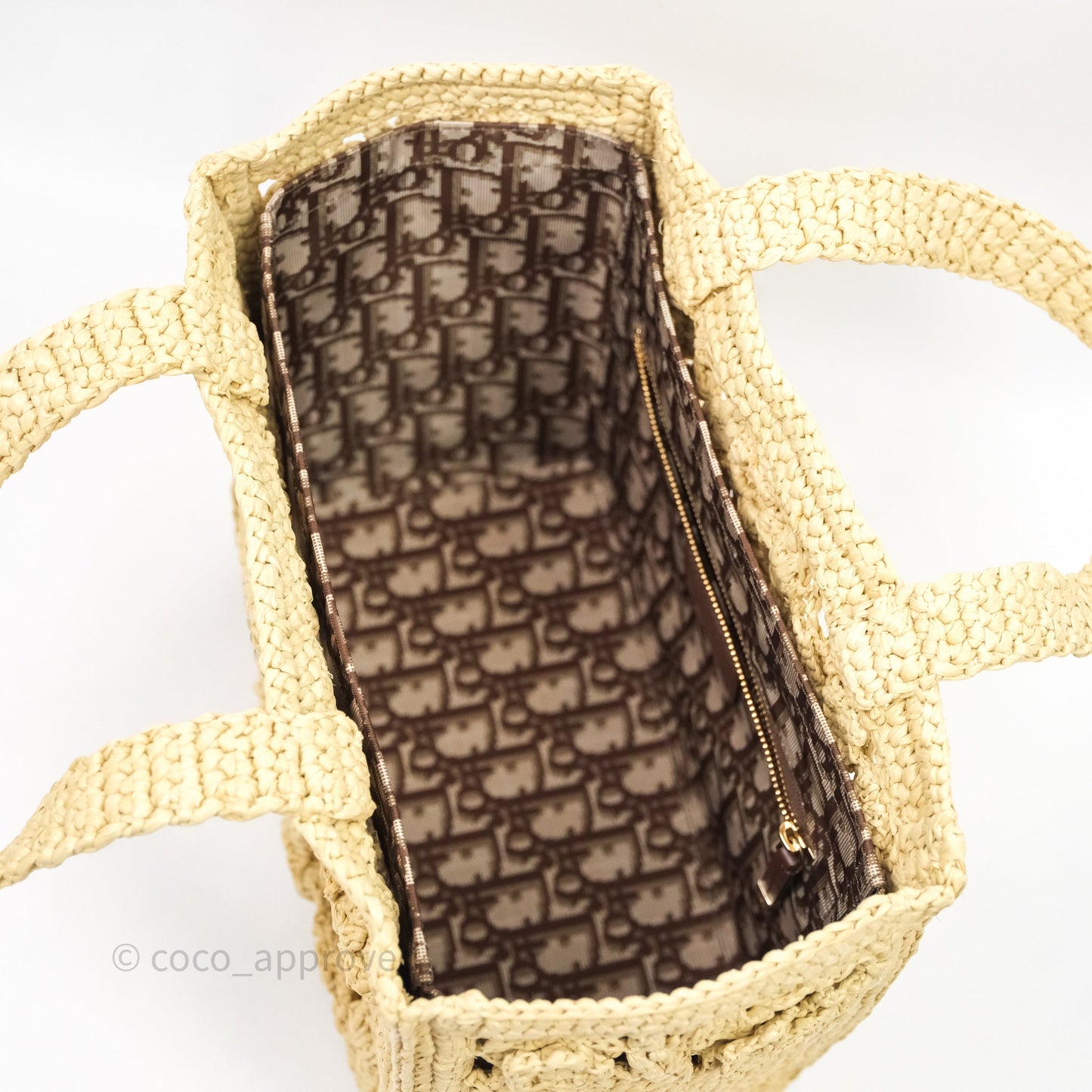 Christian Dior Floral Embellished Book Tote Bag Raffia Natural
