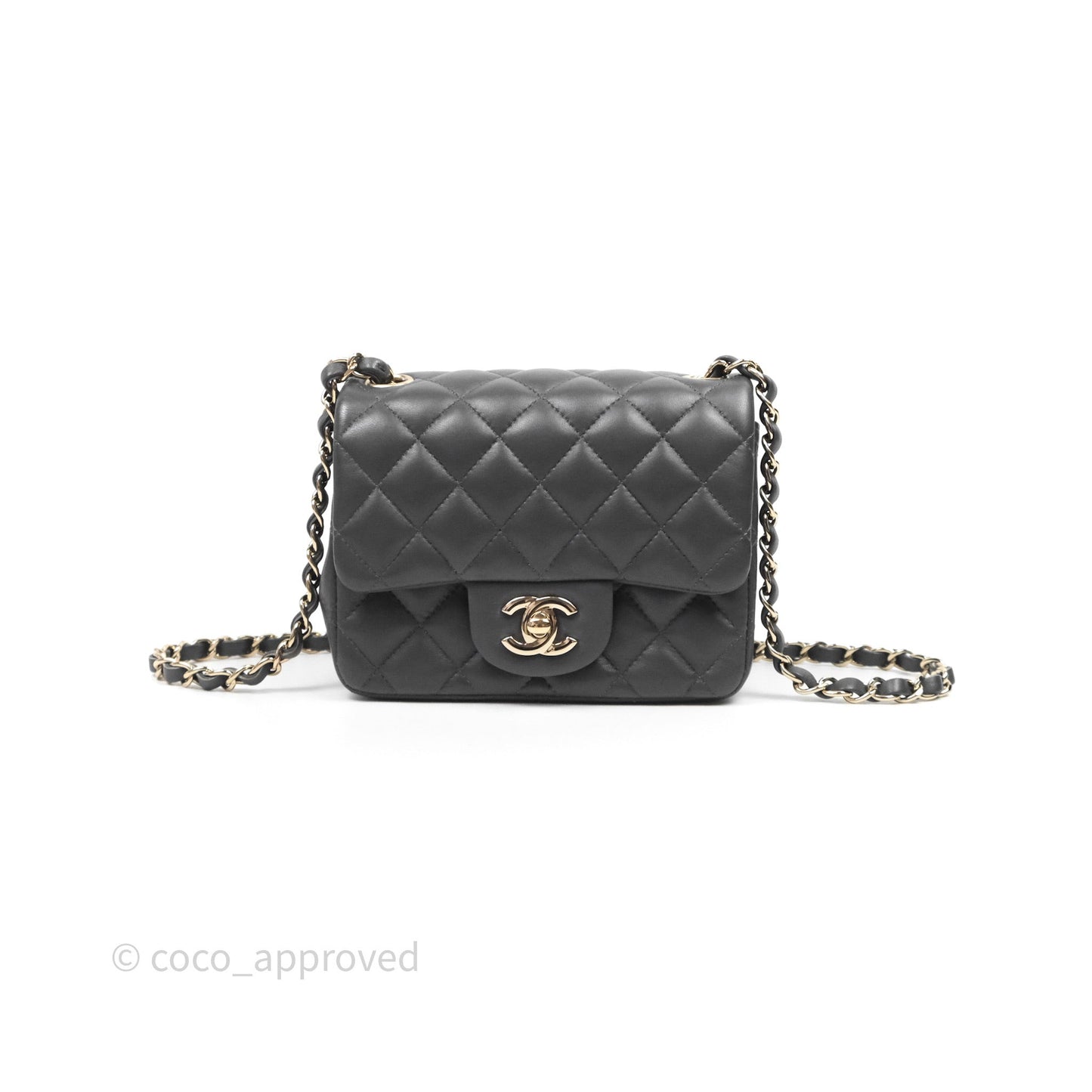 Chanel Mini Square Flap Quilted Grey Lambskin Gold Hardware