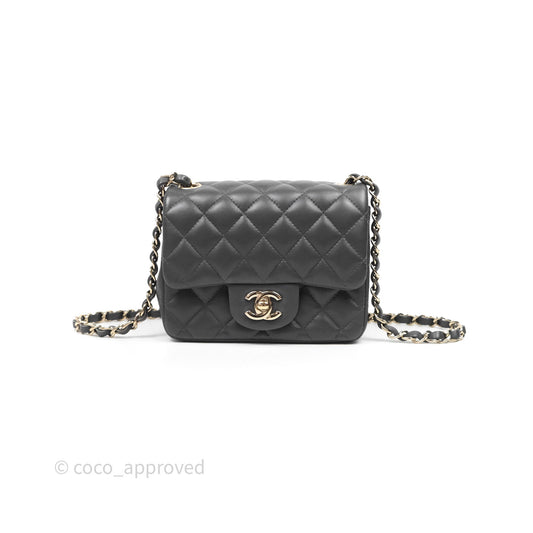 Chanel Mini Square Flap Quilted Grey Lambskin Gold Hardware