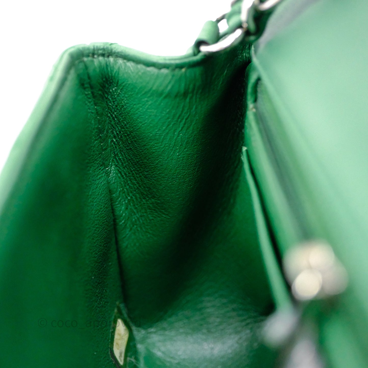 Chanel Mini Rectangular Quilted Lambskin Flap Bag Green Silver Hardware