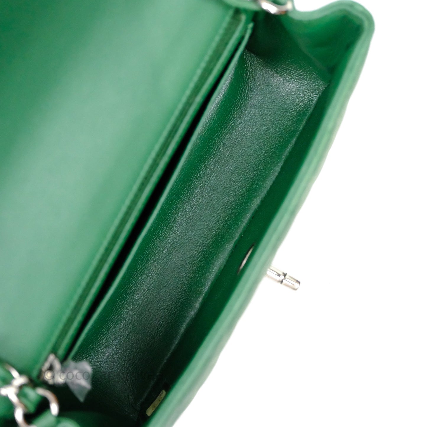 Chanel Mini Rectangular Quilted Lambskin Flap Bag Green Silver Hardware