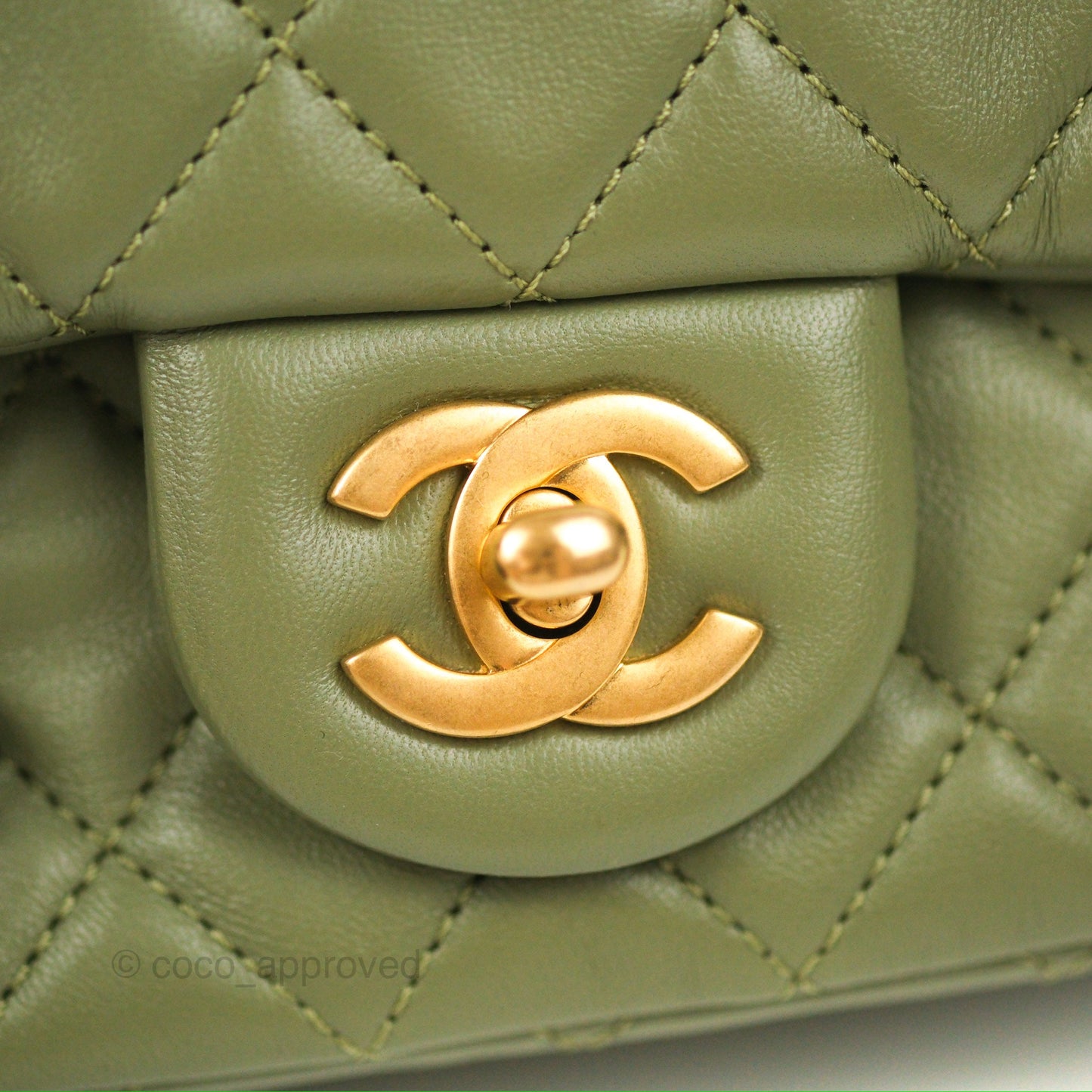 Chanel Pearl Crush Mini Square Quilted Olive Green Lambskin Aged Gold Hardware