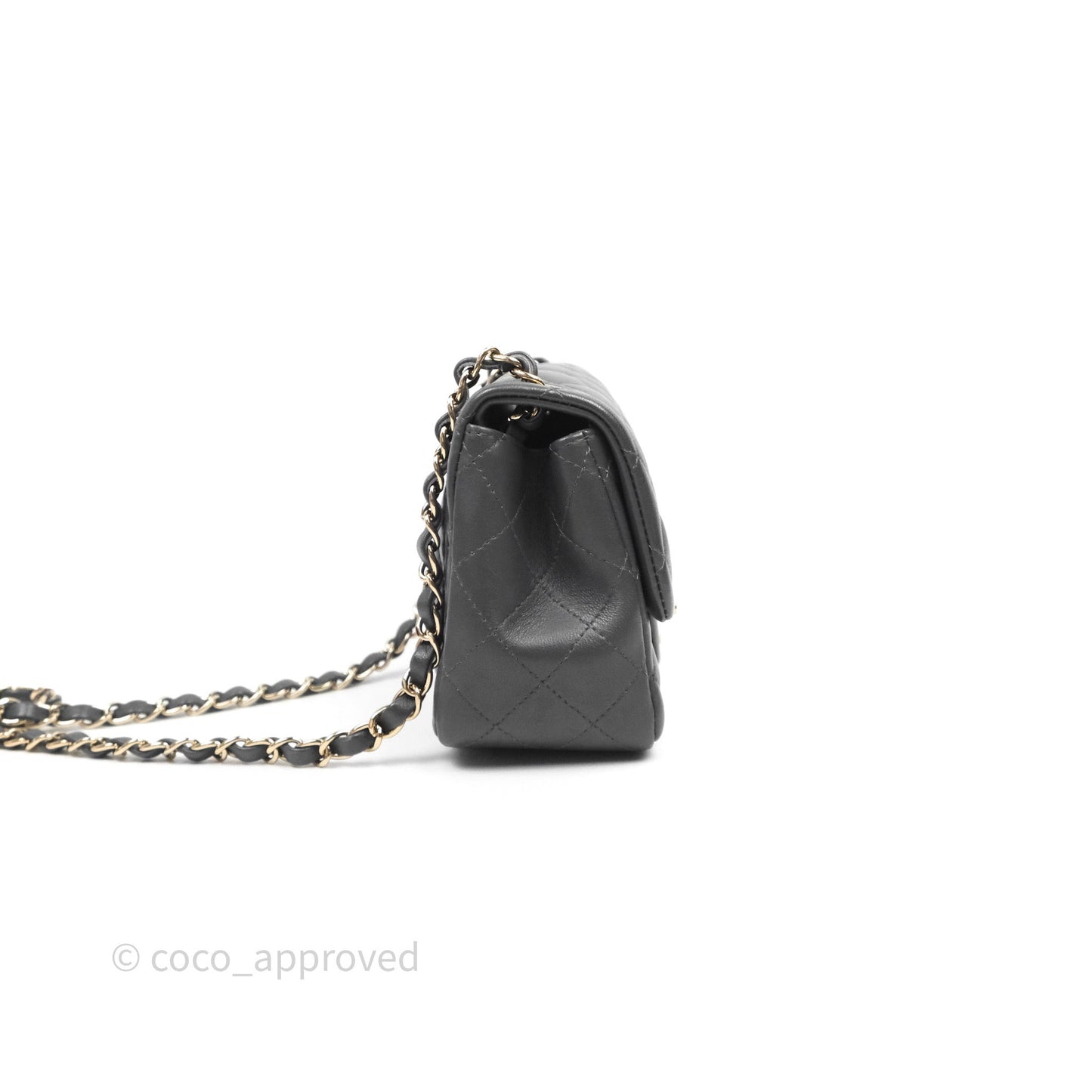 Chanel Mini Square Flap Quilted Grey Lambskin Gold Hardware