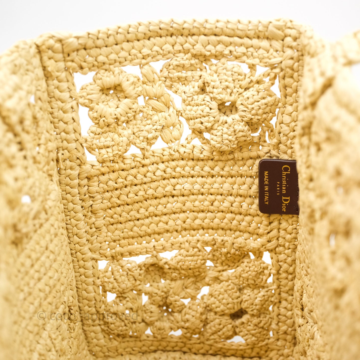 Christian Dior Floral Embellished Book Tote Bag Raffia Natural