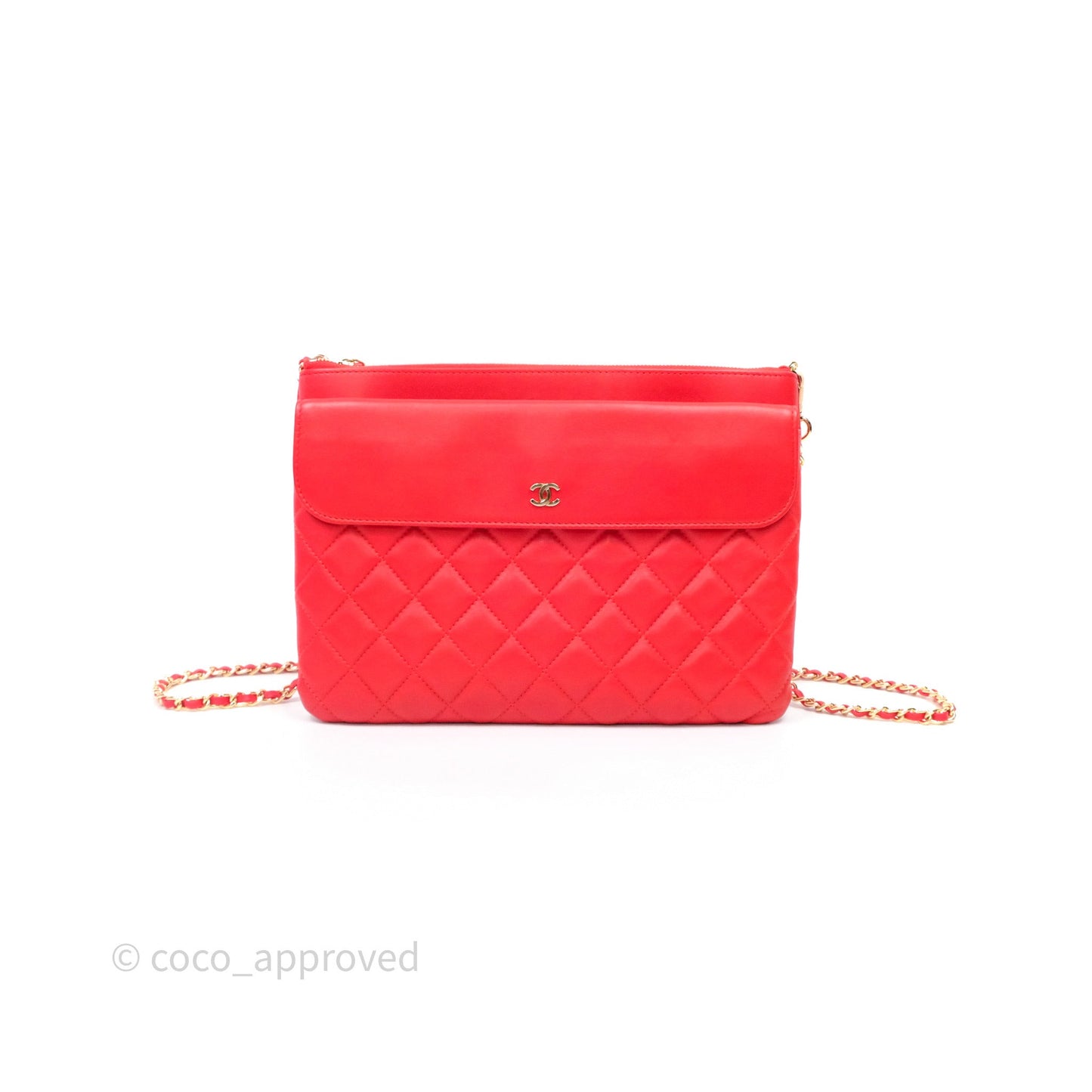 Chanel Flap O Case Clutch Red Lambskin Gold Hardware