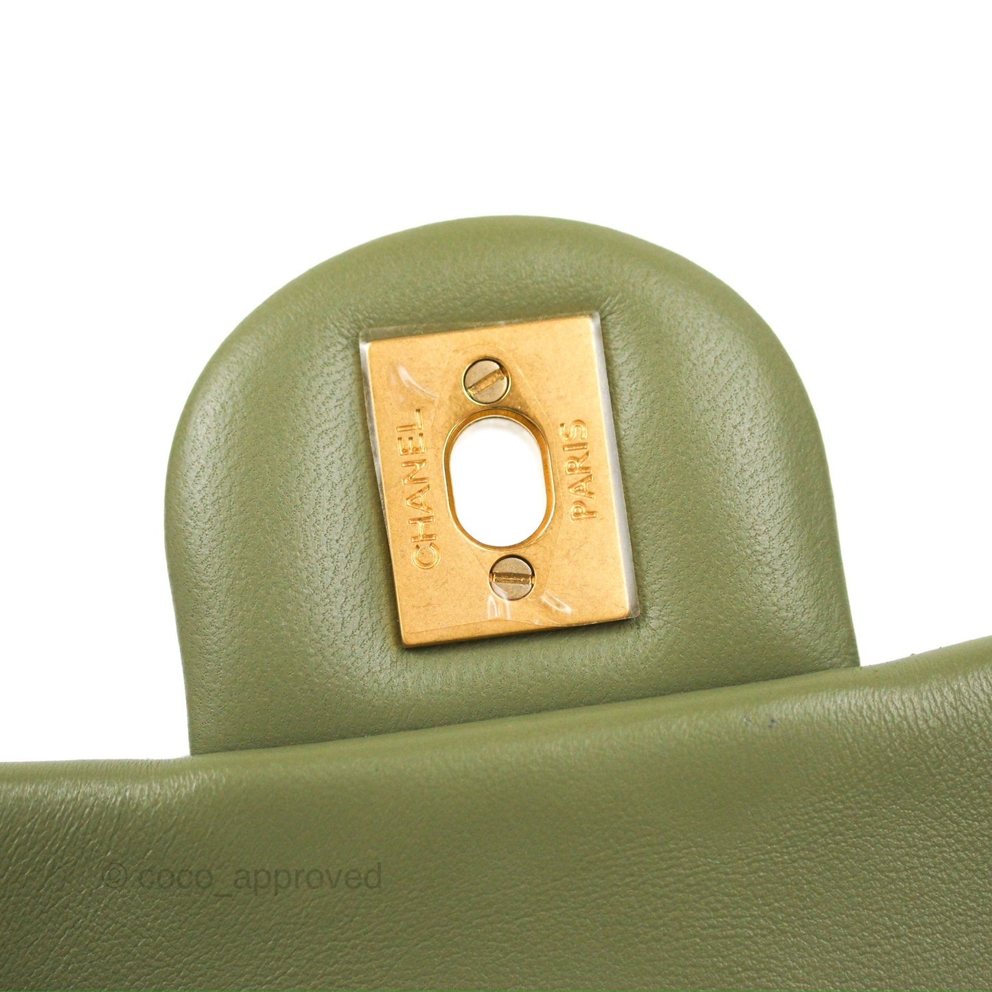 Chanel Pearl Crush Mini Square Quilted Olive Green Lambskin Aged Gold Hardware