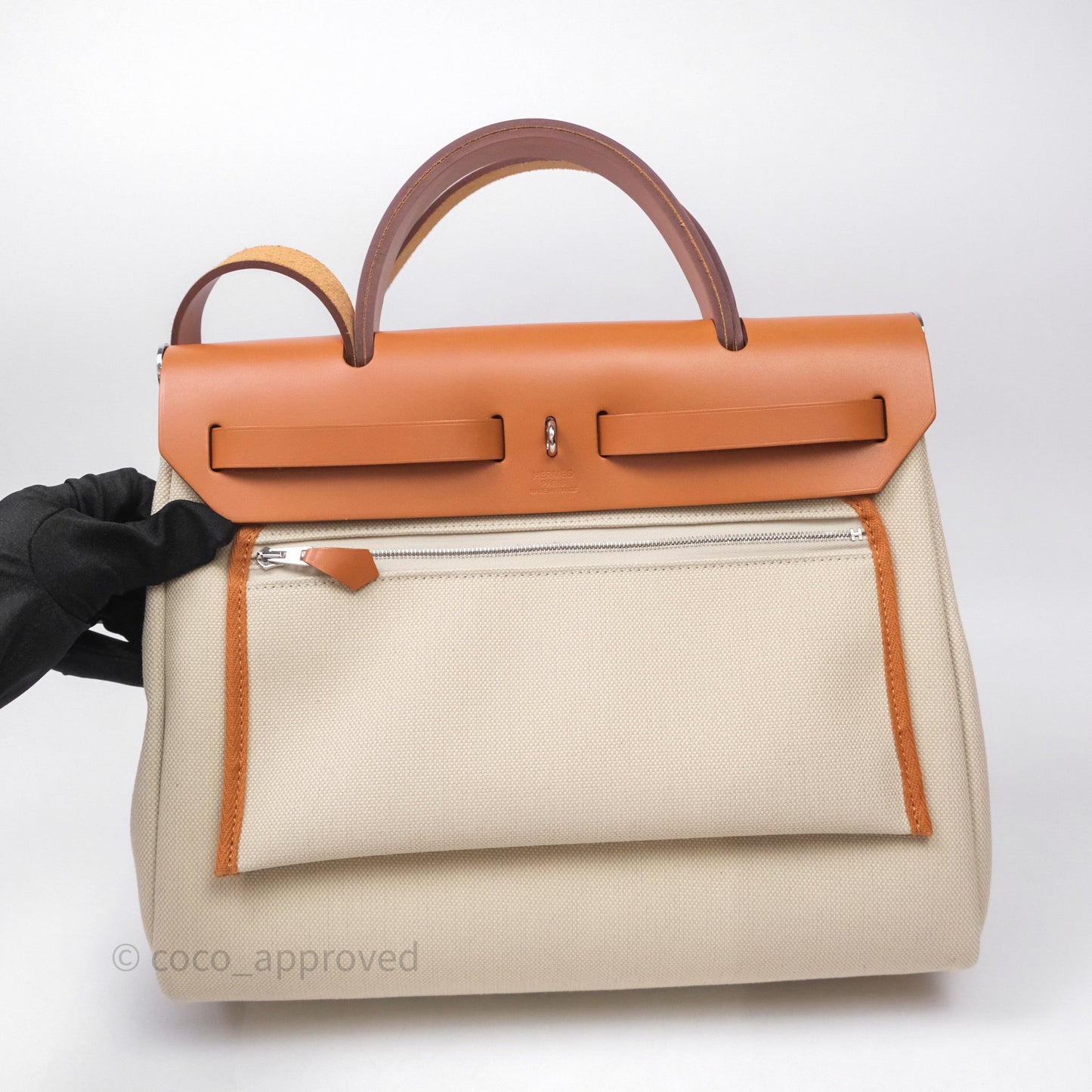 Hermès Herbag Zip 31 Retourne, Beton/Nature 8L Canvas Palladium Hardware