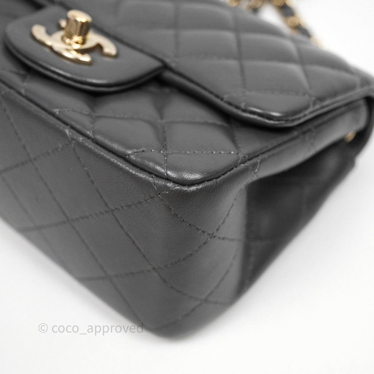 Chanel Mini Square Flap Quilted Grey Lambskin Gold Hardware