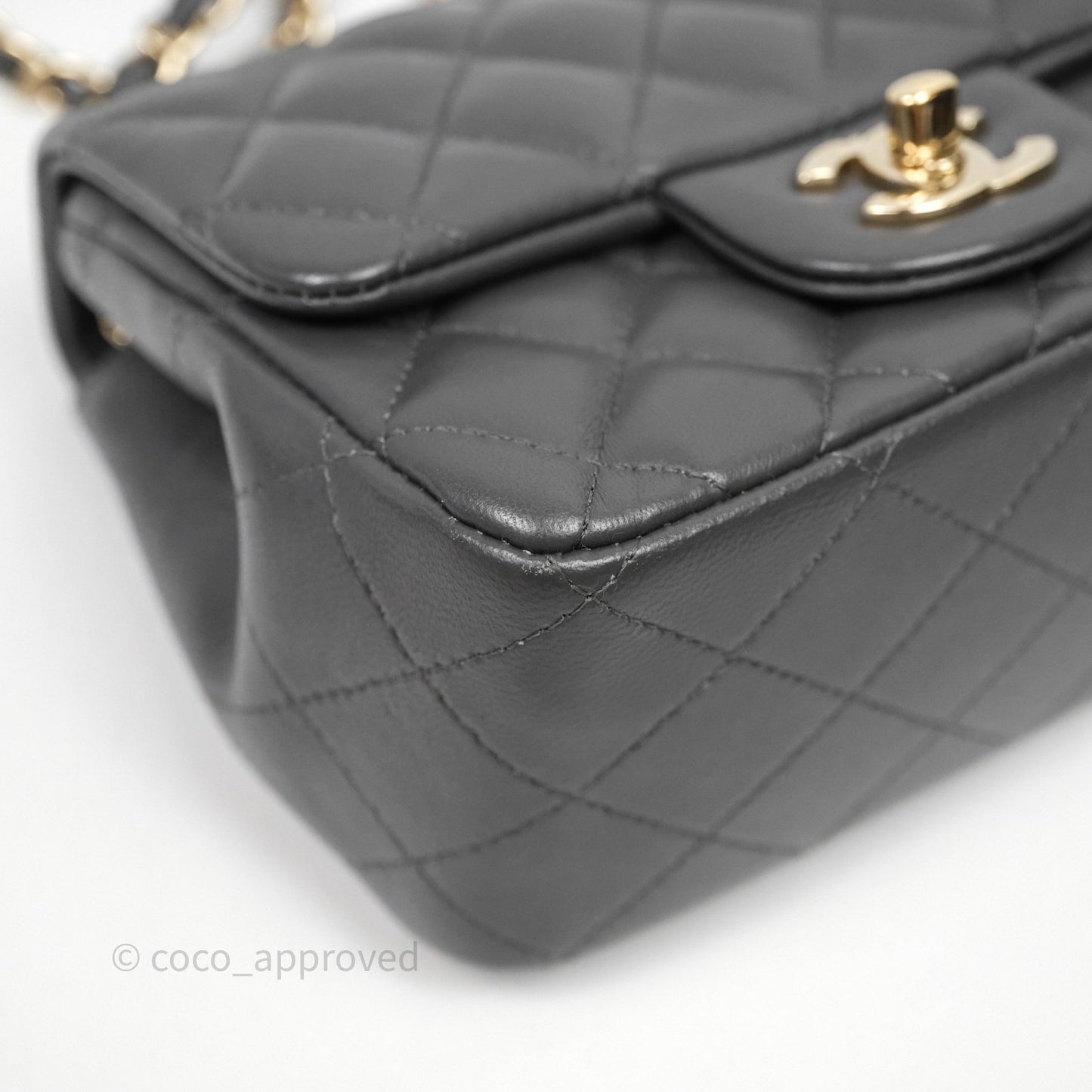 Chanel Mini Square Flap Quilted Grey Lambskin Gold Hardware
