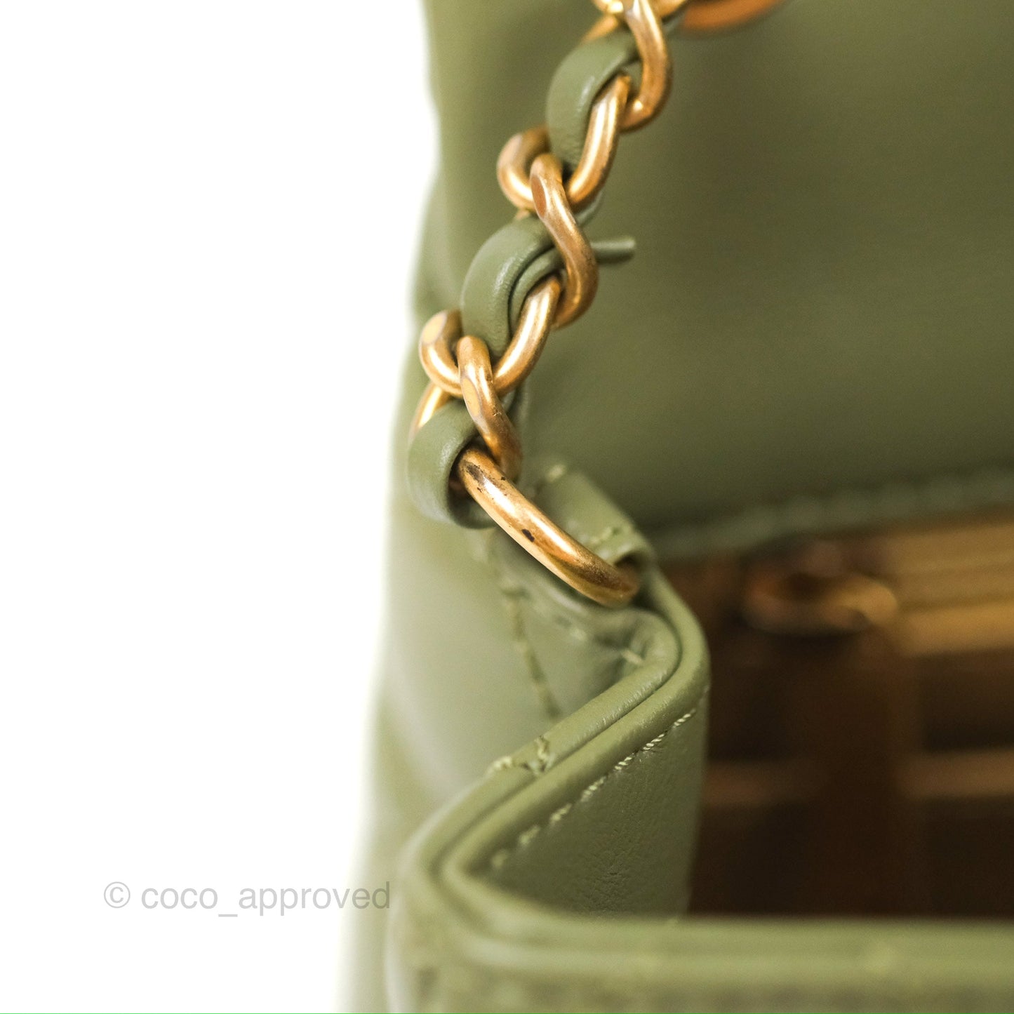 Chanel Pearl Crush Mini Square Quilted Olive Green Lambskin Aged Gold Hardware