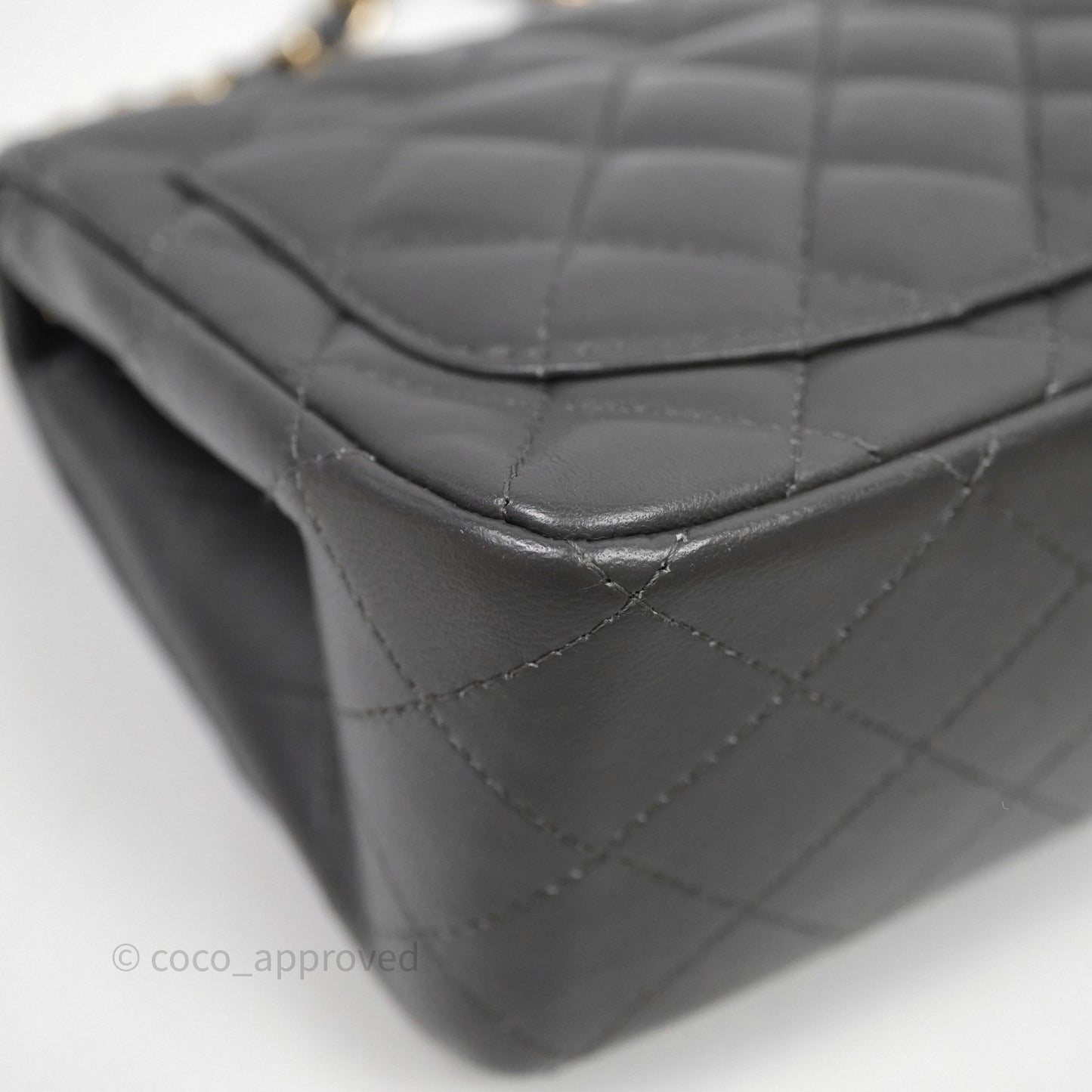 Chanel Mini Square Flap Quilted Grey Lambskin Gold Hardware