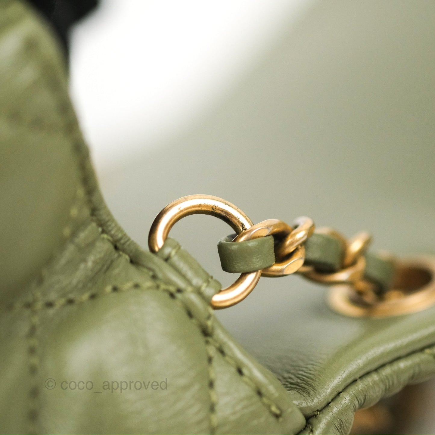 Chanel Pearl Crush Mini Square Quilted Olive Green Lambskin Aged Gold Hardware
