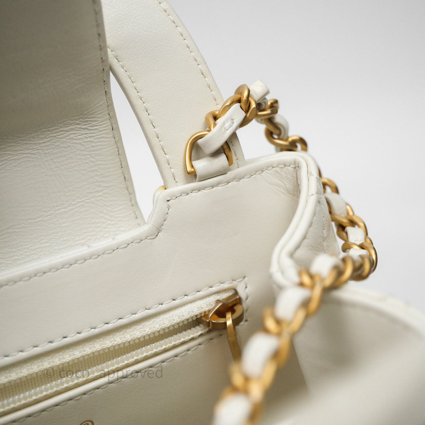 Chanel Kelly Bag Quilted White Calfskin Aged Gold Hardware