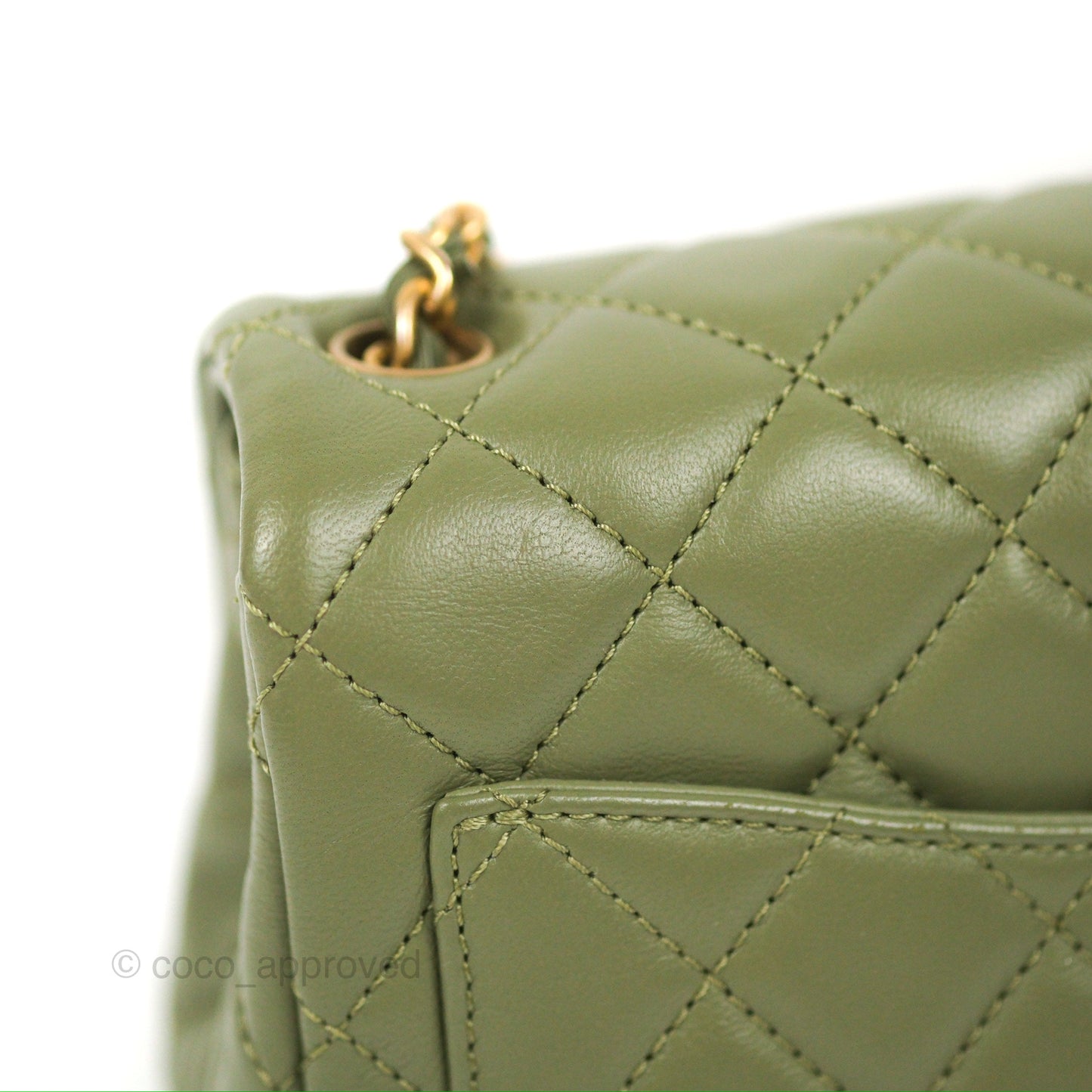 Chanel Pearl Crush Mini Square Quilted Olive Green Lambskin Aged Gold Hardware
