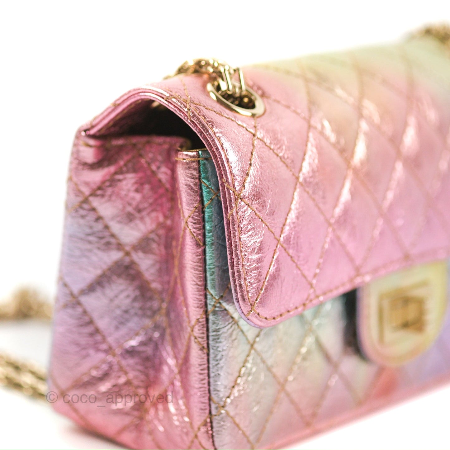 Chanel Mini Reissue 224 Metallic Rainbow Crumpled Calfskin Gold Hardware
