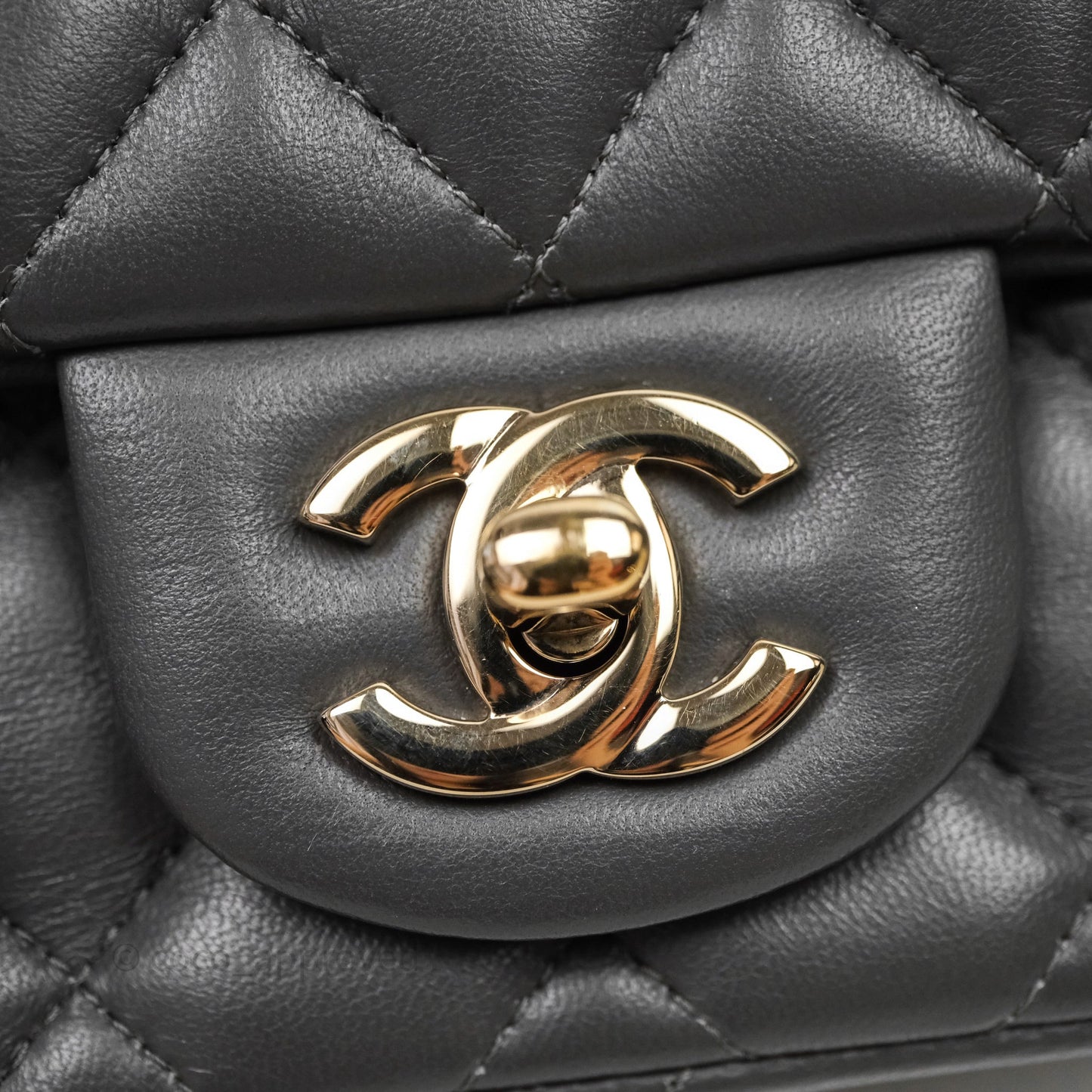 Chanel Mini Square Flap Quilted Grey Lambskin Gold Hardware