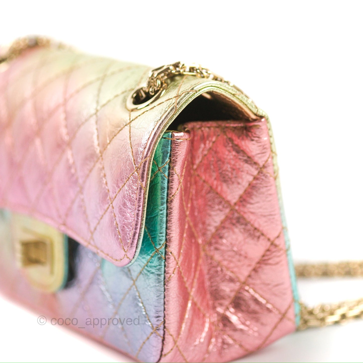 Chanel Mini Reissue 224 Metallic Rainbow Crumpled Calfskin Gold Hardware