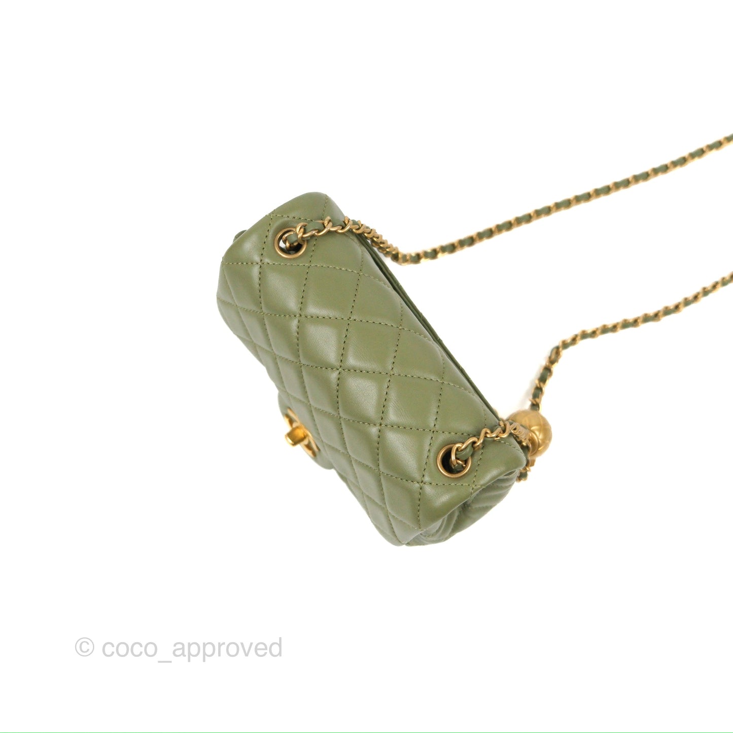 Chanel Pearl Crush Mini Square Quilted Olive Green Lambskin Aged Gold Hardware