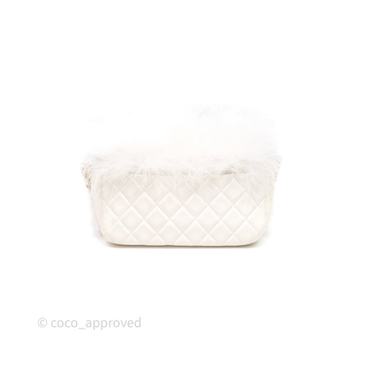 Chanel Quilted Fur Flap Bag White Gold Hardware