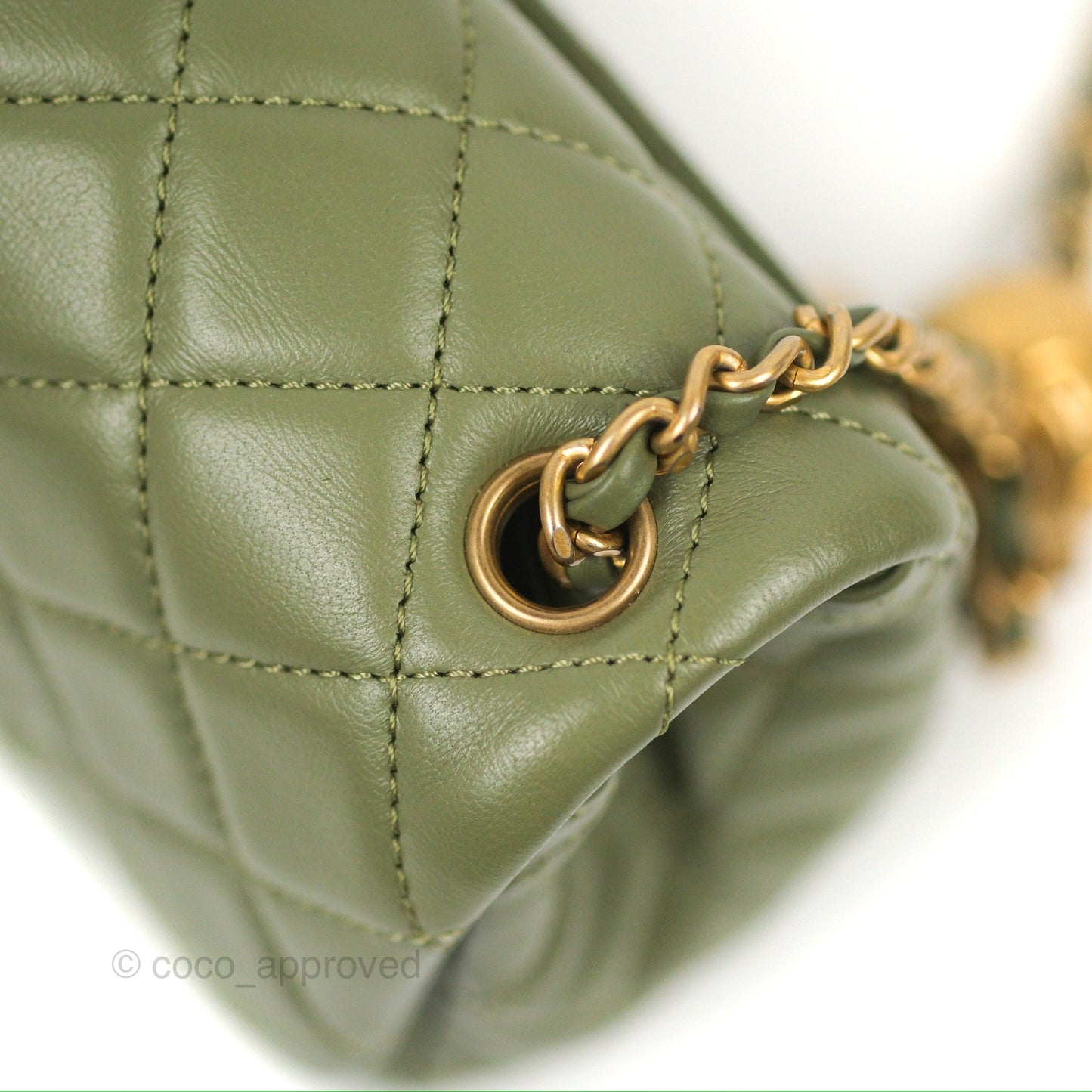 Chanel Pearl Crush Mini Square Quilted Olive Green Lambskin Aged Gold Hardware