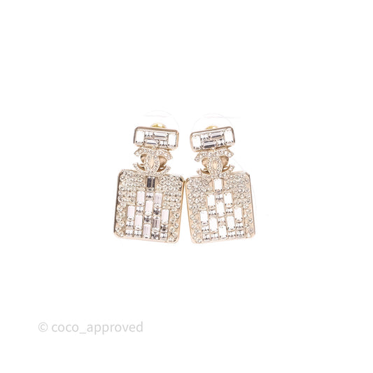 Chanel Crystal Perfume Bottle Pendant Earrings Gold Tone 23P