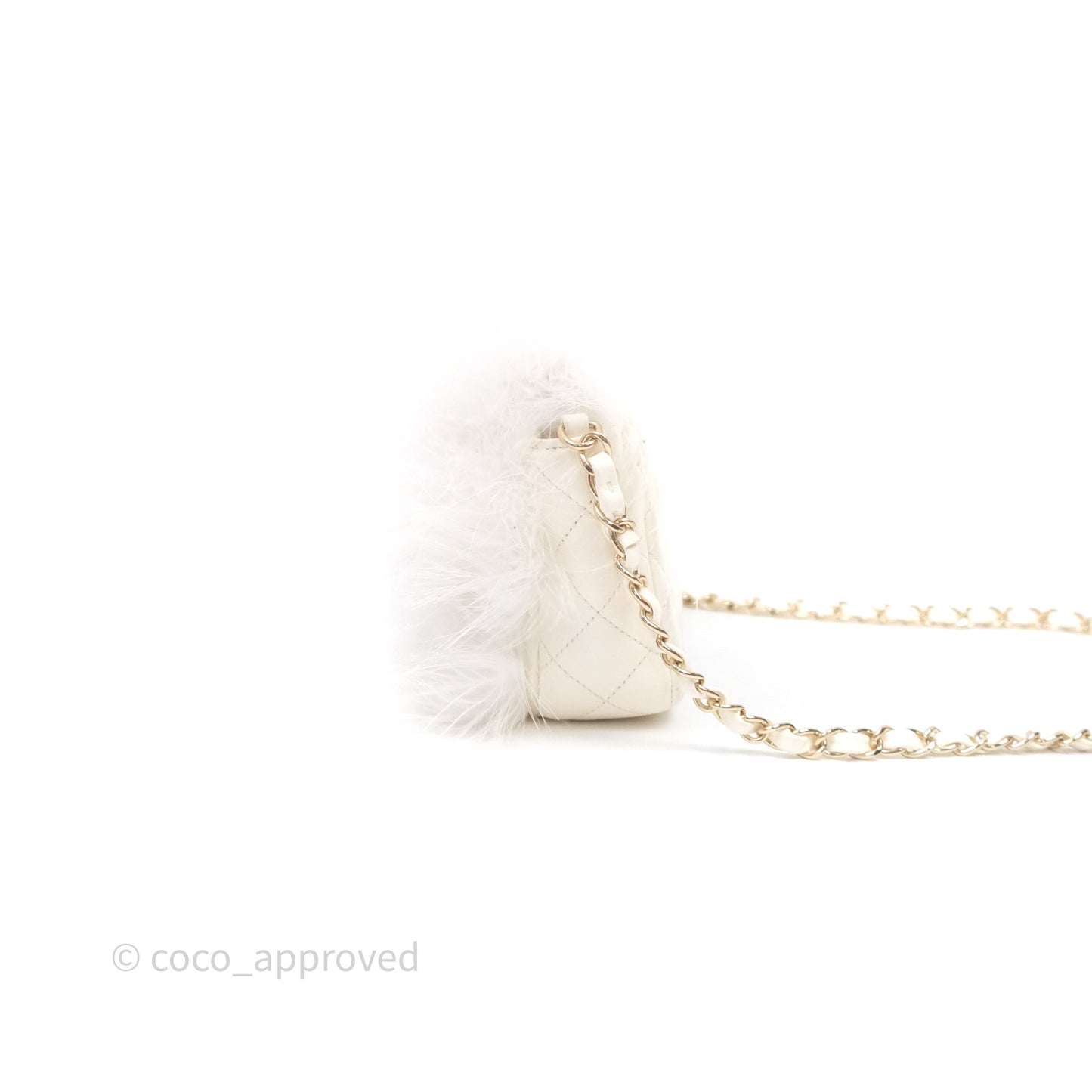 Chanel Quilted Fur Flap Bag White Gold Hardware